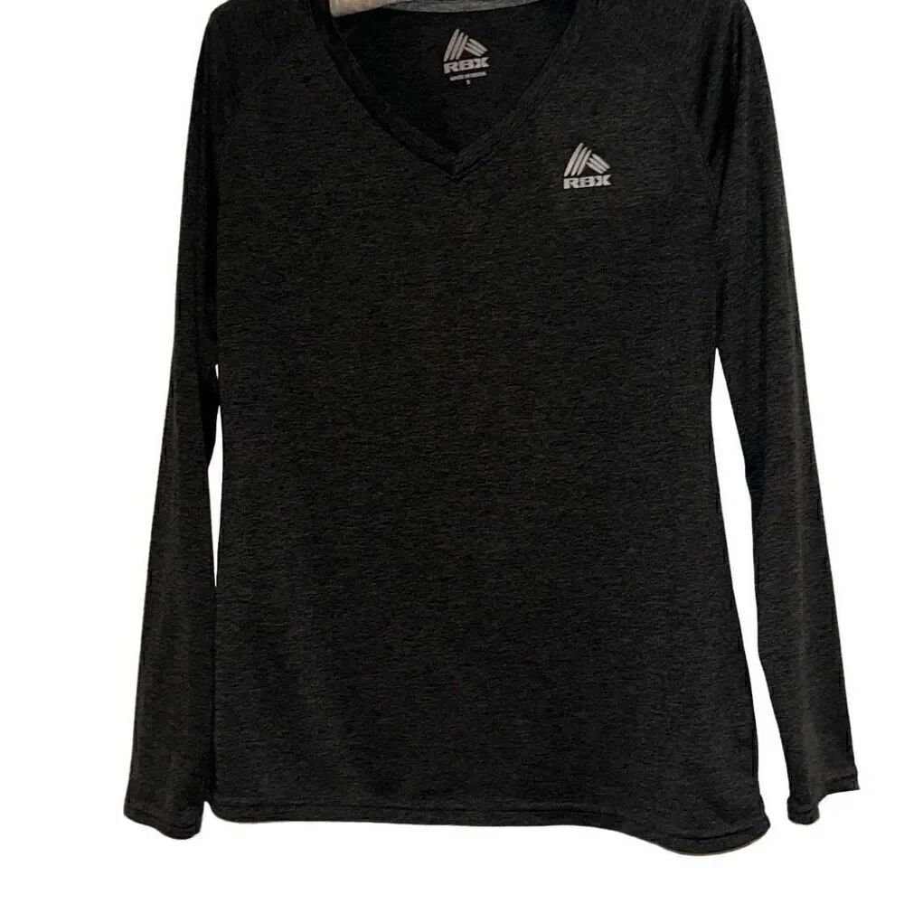 RBX Ladies Small Charcoal Heather V-Neck Long Sleeve Activewear T-Shirt